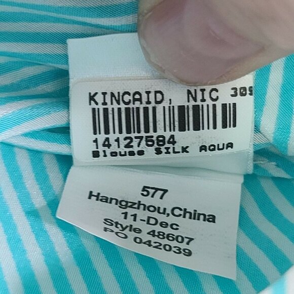 Lilly Pulitzer Moxy 3/4 Sleeve 100% Silk Blouse Turquoise White Stripe Small - Picture 10 of 12